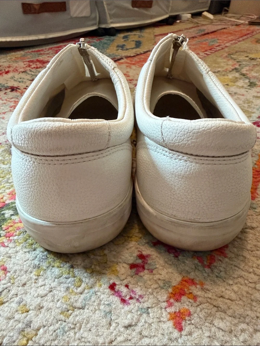 White Zip Front Slip-On Leather Sneakers – Women’s Size 8